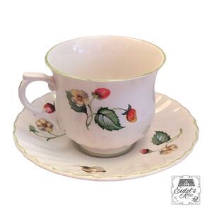 James Kent Old Foley Strawberry Pattern Porcelain Cup & Saucer England Two-Piece